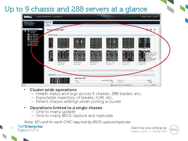 Up to 9 chassis and 288 servers at a glance • • Cluster wide
