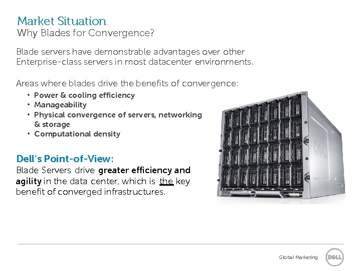 Market Situation Why Blades for Convergence? Blade servers have demonstrable advantages over other Enterprise-class