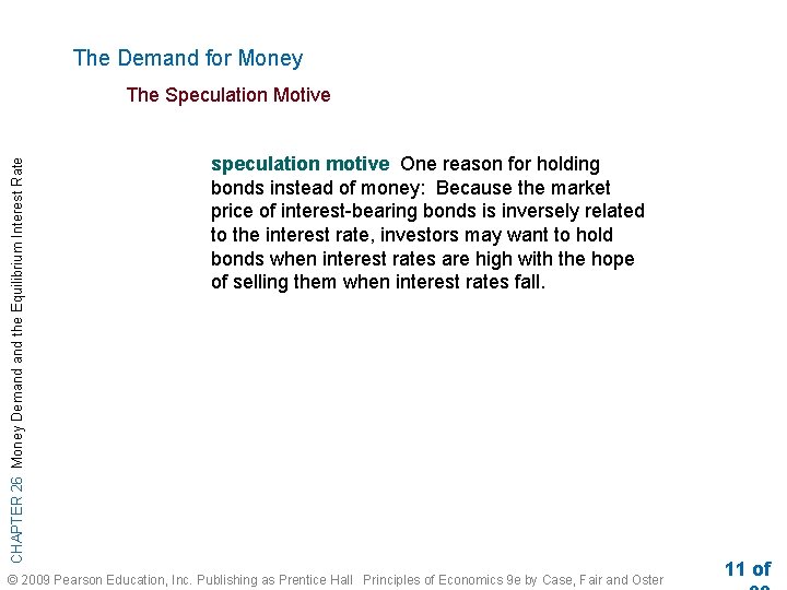 The Demand for Money CHAPTER 26 Money Demand the Equilibrium Interest Rate The Speculation