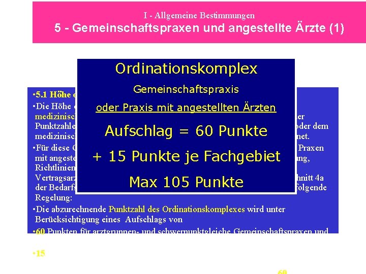 I - Allgemeine Bestimmungen 5 - Gemeinschaftspraxen und angestellte Ärzte (1) Ordinationskomplex Gemeinschaftspraxis •