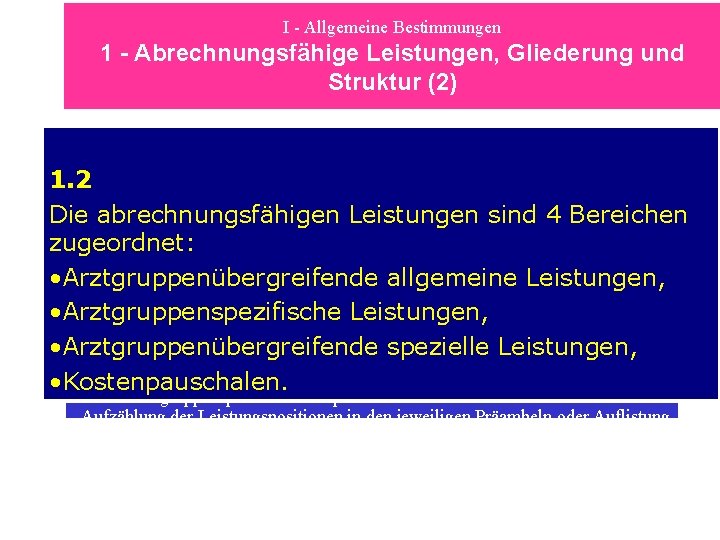 I - Allgemeine Bestimmungen 1 - Abrechnungsfähige Leistungen, Gliederung und Struktur (2) • 1.