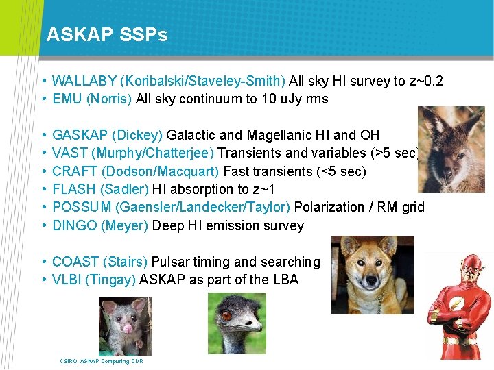 ASKAP SSPs • WALLABY (Koribalski/Staveley-Smith) All sky HI survey to z~0. 2 • EMU