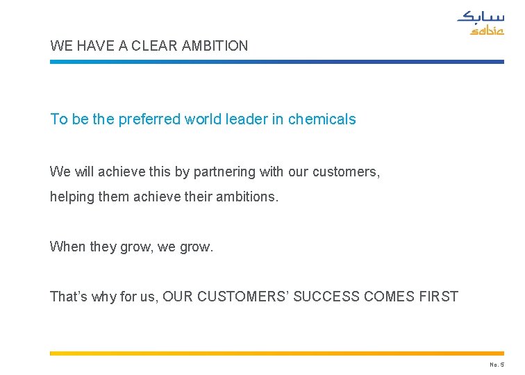 WE HAVE A CLEAR AMBITION To be the preferred world leader in chemicals We