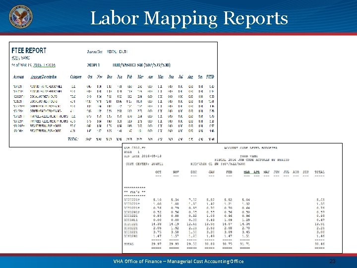 Labor Mapping Reports VHA Office of Finance – Managerial Cost Accounting Office 23 