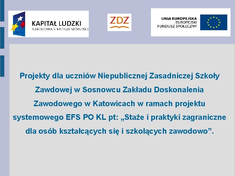 Projekty dla uczniów Niepublicznej Zasadniczej Szkoły Zawdowej w Sosnowcu Zakładu Doskonalenia Zawodowego w Katowicach