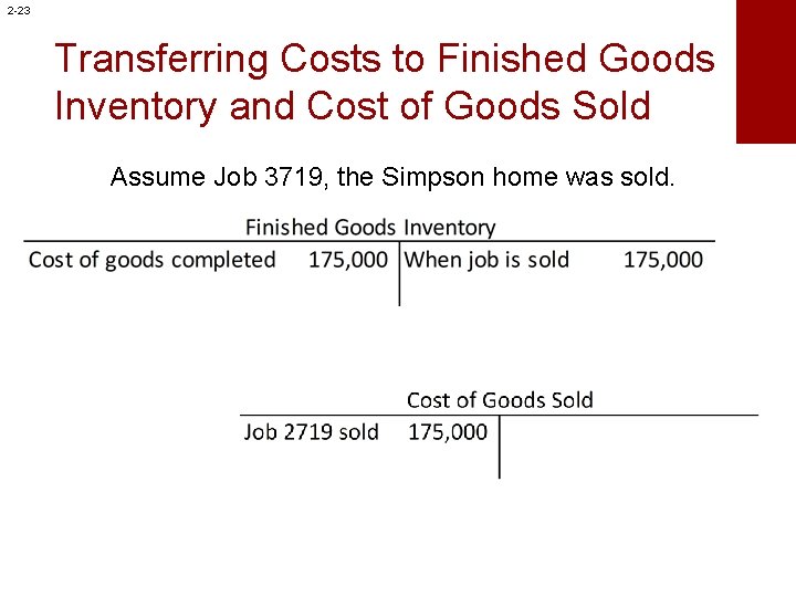 2 -23 Transferring Costs to Finished Goods Inventory and Cost of Goods Sold Assume