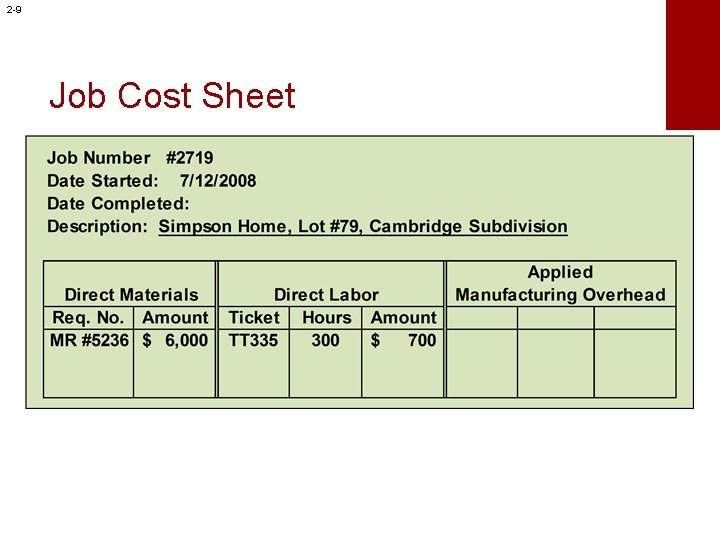 2 -9 Job Cost Sheet 