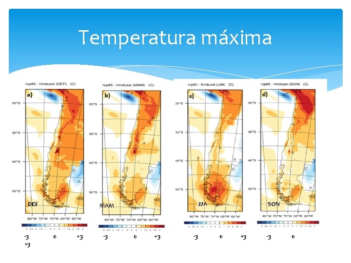 Temperatura máxima DEF -3 +3 JJA MAM 0 +3 -3 SON 0 +3 -3