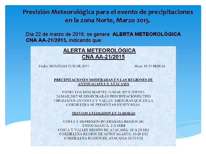 Previsión Meteorológica para el evento de precipitaciones en la zona Norte, Marzo 2015. Día