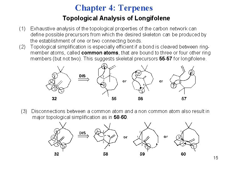 Chapter 4: Terpenes Topological Analysis of Longifolene (1) Exhaustive analysis of the topological properties