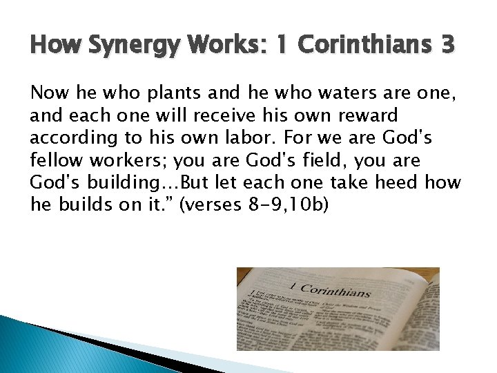 How Synergy Works: 1 Corinthians 3 Now he who plants and he who waters