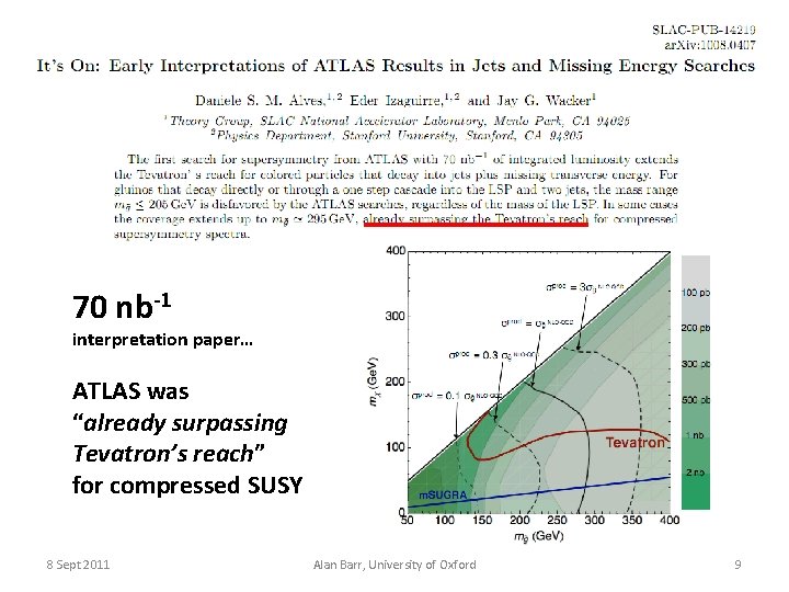 70 nb-1 interpretation paper… ATLAS was “already surpassing Tevatron’s reach” for compressed SUSY 8