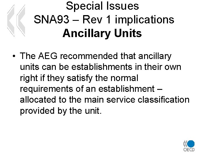 Special Issues SNA 93 – Rev 1 implications Ancillary Units • The AEG recommended