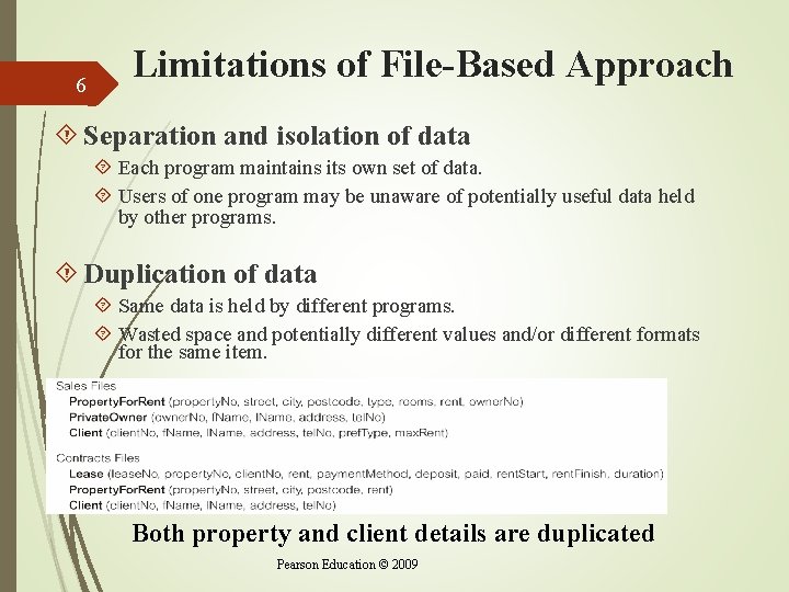 6 Limitations of File-Based Approach Separation and isolation of data Each program maintains its 6 Limitations of File-Based Approach Separation and isolation of data Each program maintains its