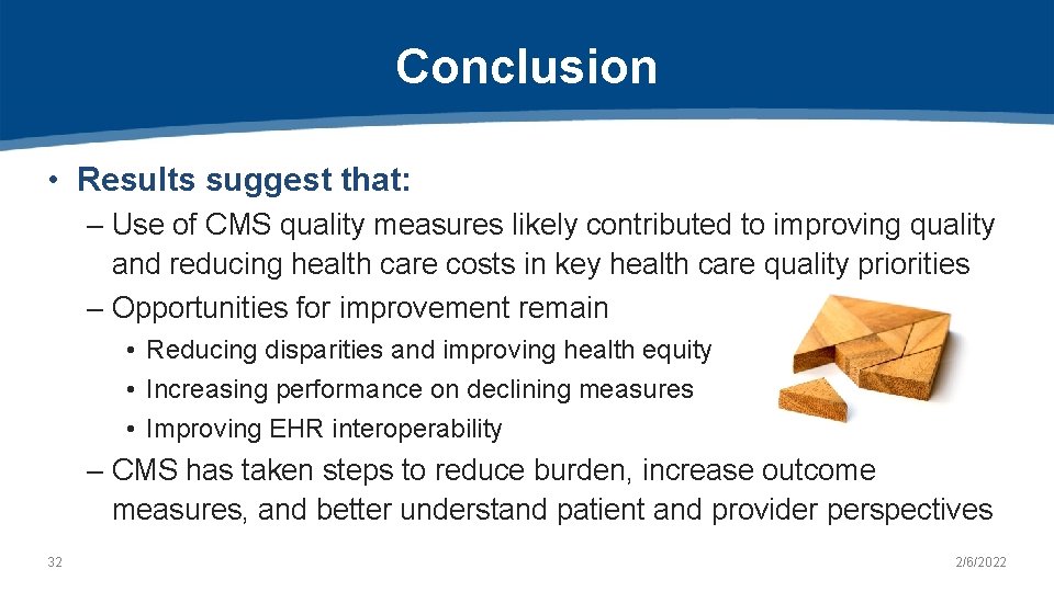 Conclusion • Results suggest that: – Use of CMS quality measures likely contributed to