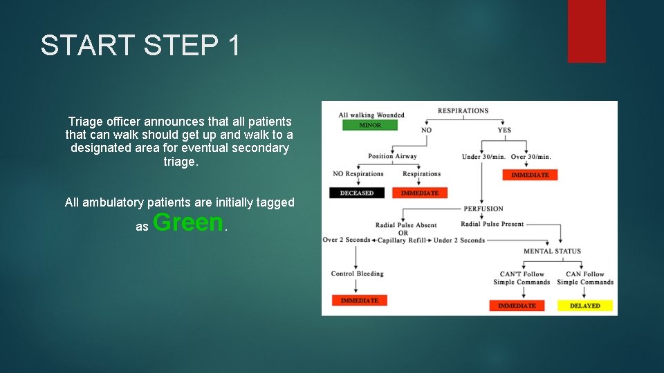 START STEP 1 Triage officer announces that all patients that can walk should get