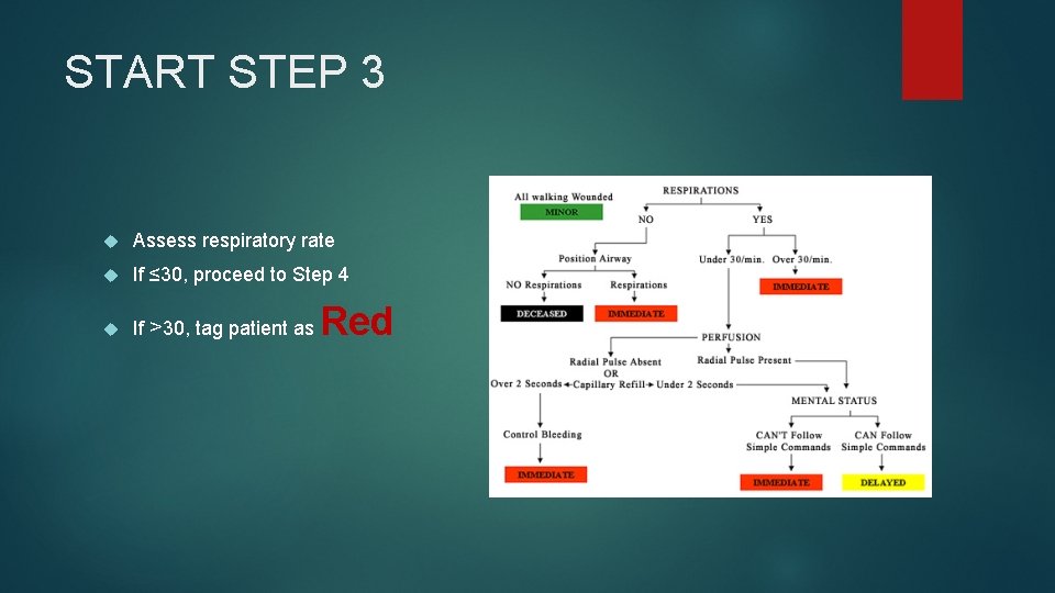 START STEP 3 Assess respiratory rate If ≤ 30, proceed to Step 4 If