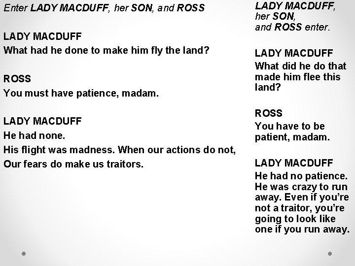Enter LADY MACDUFF, her SON, and ROSS LADY MACDUFF What had he done to