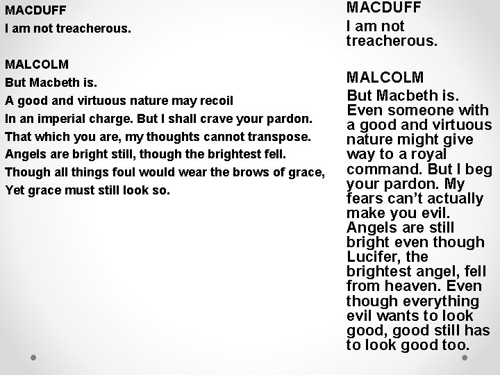 MACDUFF I am not treacherous. MALCOLM But Macbeth is. A good and virtuous nature