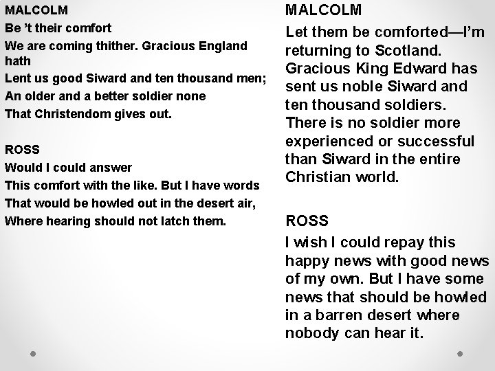 MALCOLM Be ’t their comfort We are coming thither. Gracious England hath Lent us
