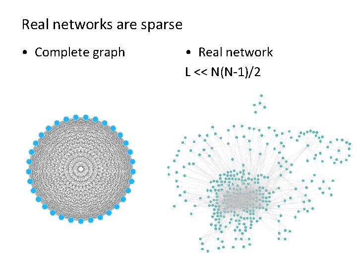 Real networks are sparse • Complete graph • Real network L << N(N-1)/2 