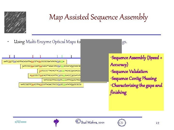 e. DNA Map Assisted Sequence Assembly • Using Multi-Enzyme Optical Maps to anchor Sequence