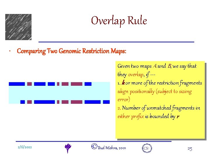 e. DNA Overlap Rule • Comparing Two Genomic Restriction Maps: Given two maps A