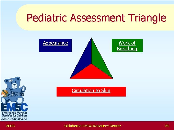 Pediatric Assessment Triangle Appearance Work of Breathing Circulation to Skin 2003 Oklahoma EMSC Resource
