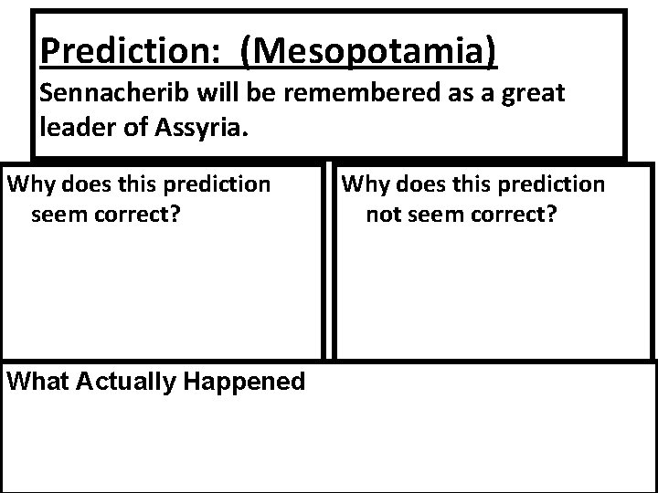 Prediction: (Mesopotamia) Sennacherib will be remembered as a great leader of Assyria. Why does