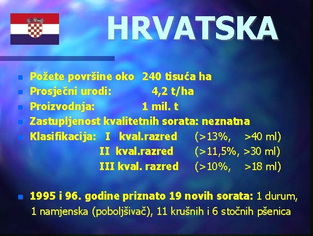 HRVATSKA Požete površine oko 240 tisuća ha Prosječni urodi: 4, 2 t/ha Proizvodnja: 1