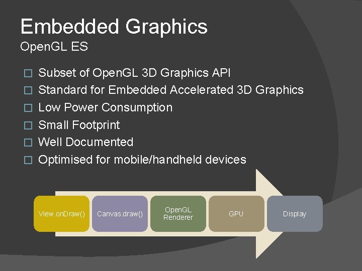 Embedded Graphics Open. GL ES � � � Subset of Open. GL 3 D