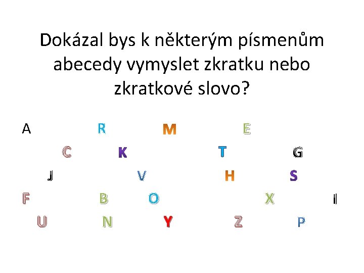 Dokázal bys k některým písmenům abecedy vymyslet zkratku nebo zkratkové slovo? A R E