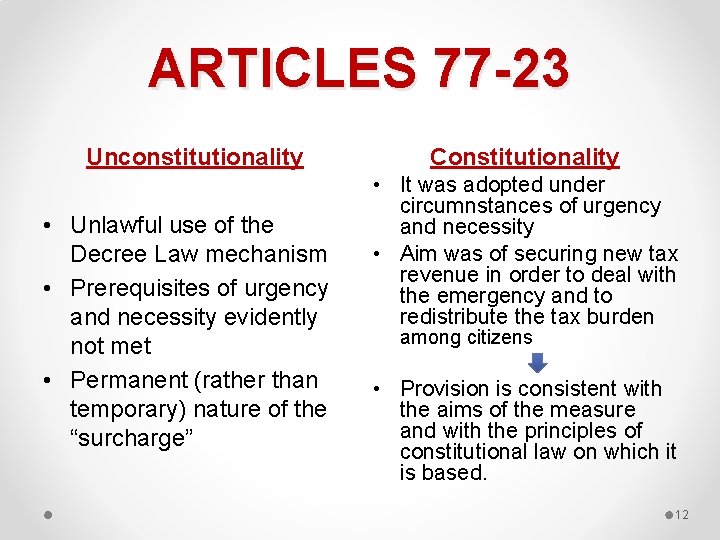 ARTICLES 77 -23 Unconstitutionality • Unlawful use of the Decree Law mechanism • Prerequisites