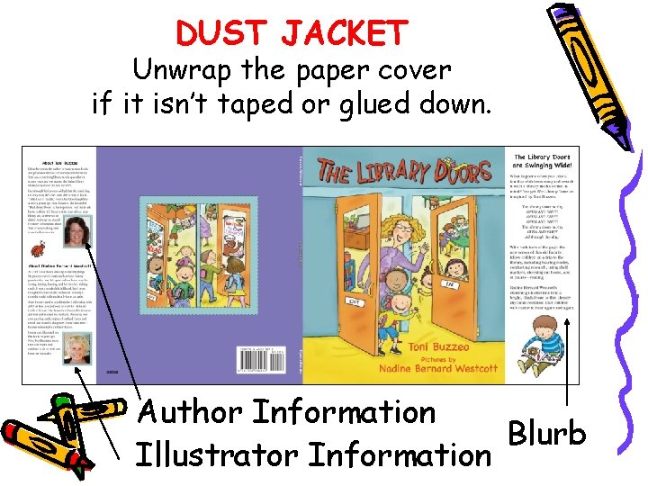 DUST JACKET Unwrap the paper cover if it isn’t taped or glued down. Author