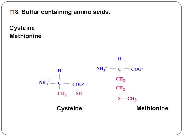 � 3. Sulfur containing amino acids: Cysteine Methionine 