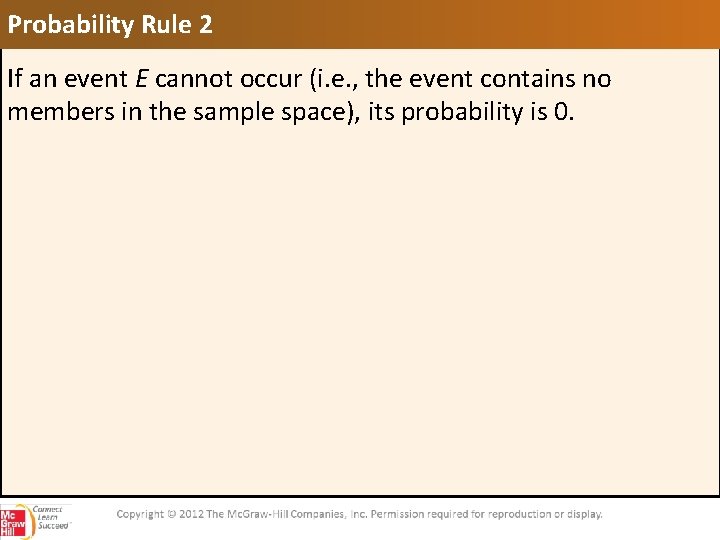 Probability Rule 2 If an event E cannot occur (i. e. , the event