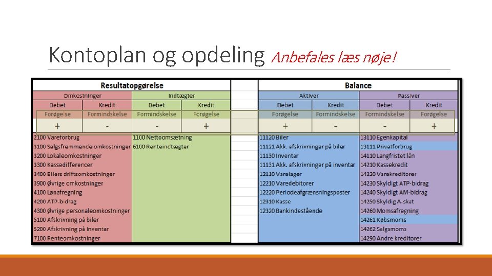 Kontoplan og opdeling Anbefales læs nøje! 