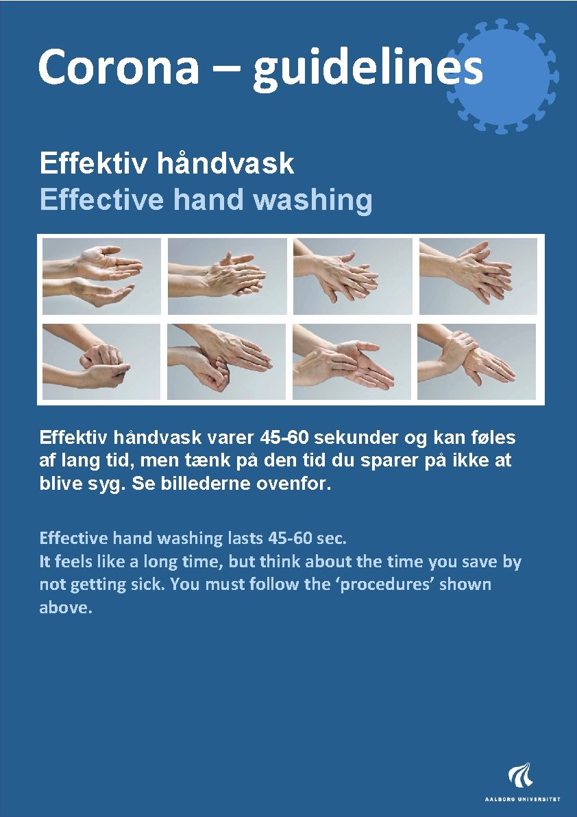 Corona – guidelines Effektiv håndvask Effective hand washing Effektiv Håndvask Effektiv håndvask varer 45