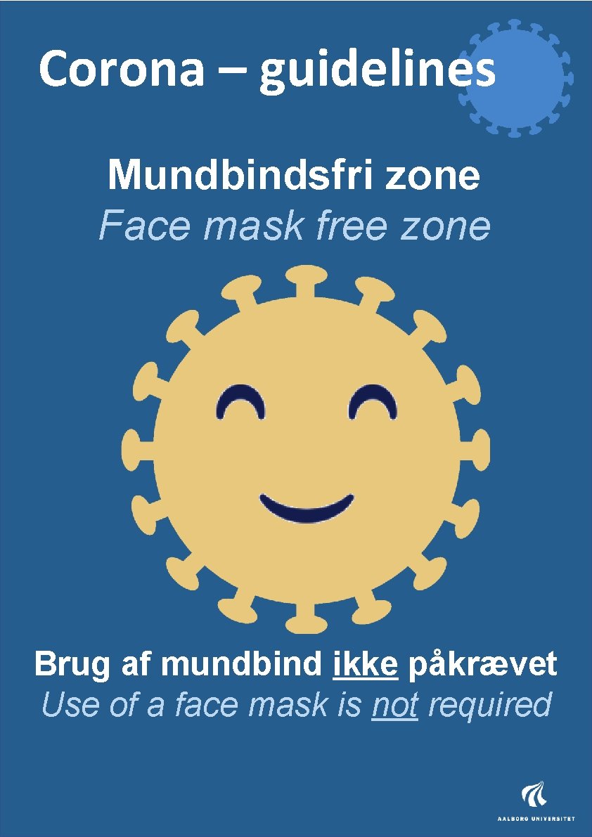 Corona – guidelines Mundbindsfri zone Face mask free zone Brug af mundbind ikke påkrævet