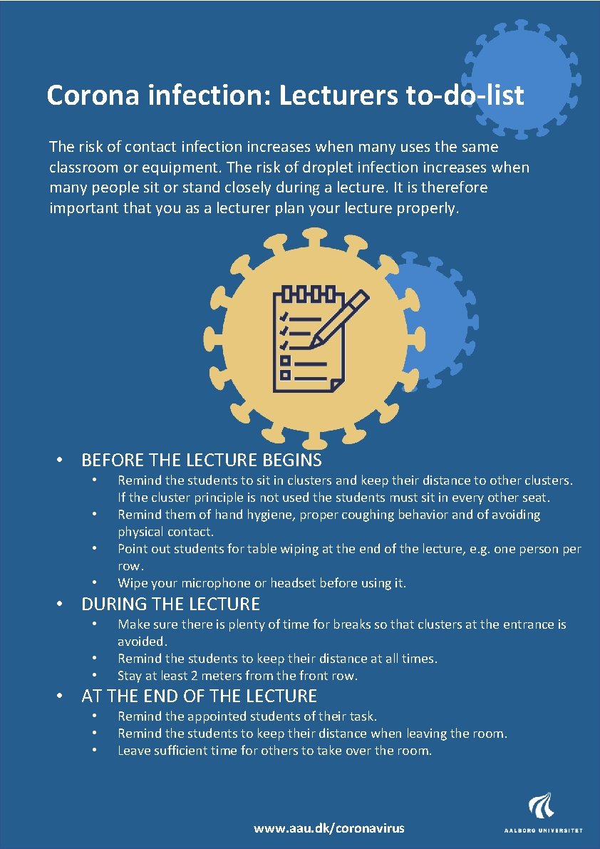 Corona infection: Lecturers to-do-list The risk of contact infection increases when many uses the