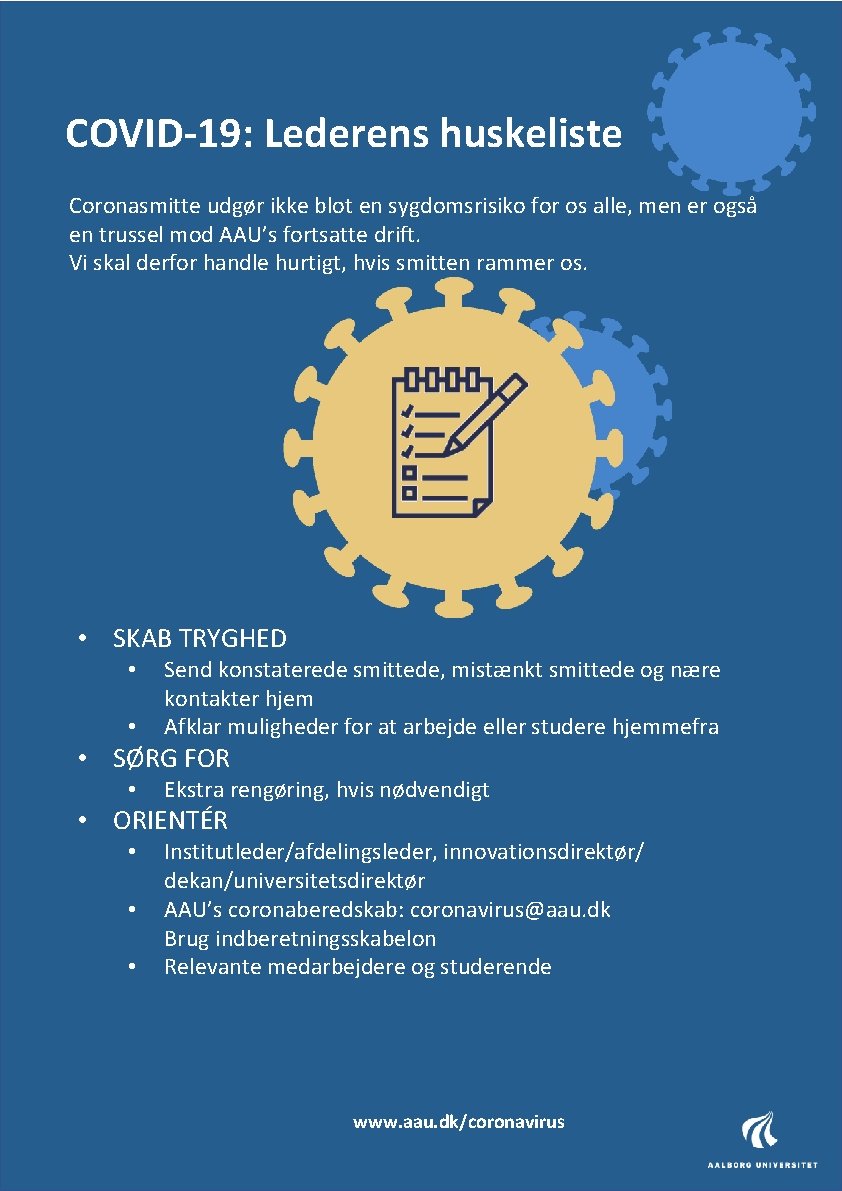 COVID-19: Lederens huskeliste Coronasmitte udgør ikke blot en sygdomsrisiko for os alle, men er
