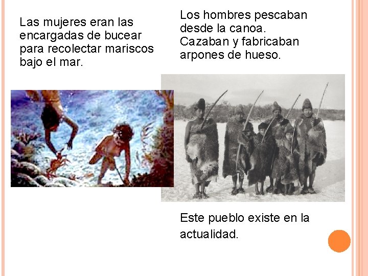 Las mujeres eran las encargadas de bucear para recolectar mariscos bajo el mar. Los