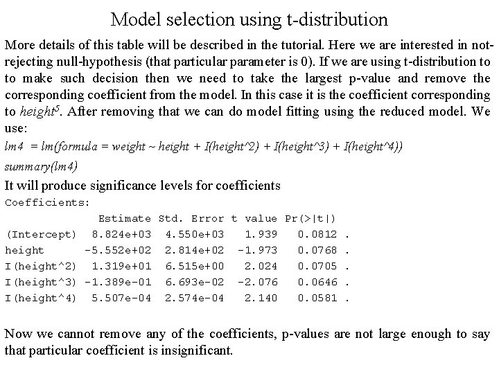 Model selection using t-distribution More details of this table will be described in the Model selection using t-distribution More details of this table will be described in the