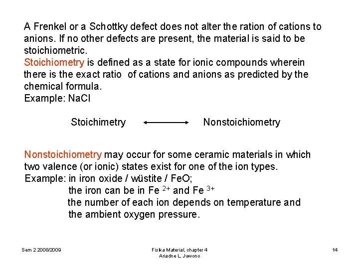 A Frenkel or a Schottky defect does not alter the ration of cations to