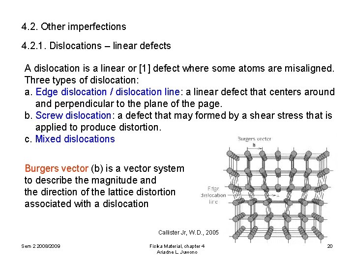 4. 2. Other imperfections 4. 2. 1. Dislocations – linear defects A dislocation is