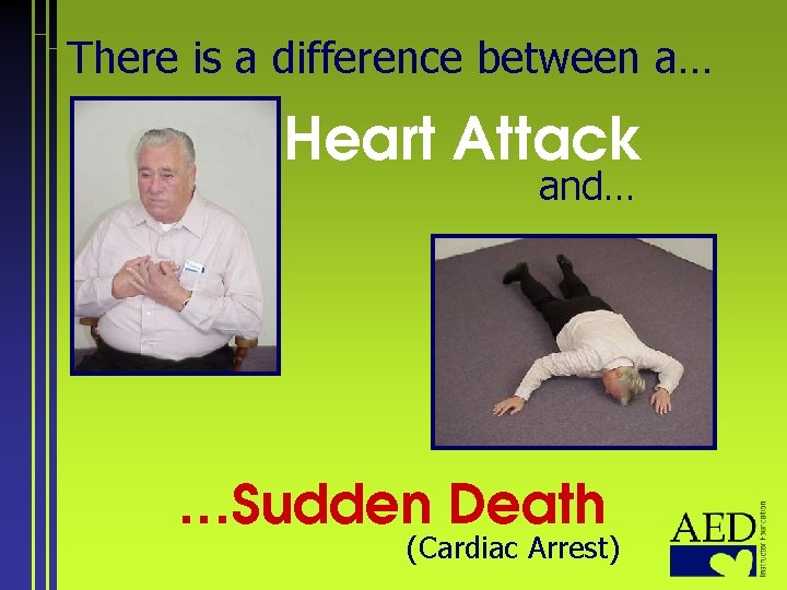 There is a difference between a… Heart Attack and… …Sudden Death (Cardiac Arrest) 