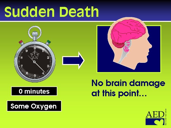 Sudden Death 0 minutes Some Oxygen No brain damage at this point… 