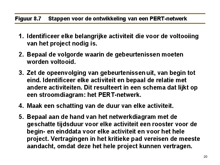 Figuur 8. 7 Stappen voor de ontwikkeling van een PERT-netwerk 1. Identificeer elke belangrijke