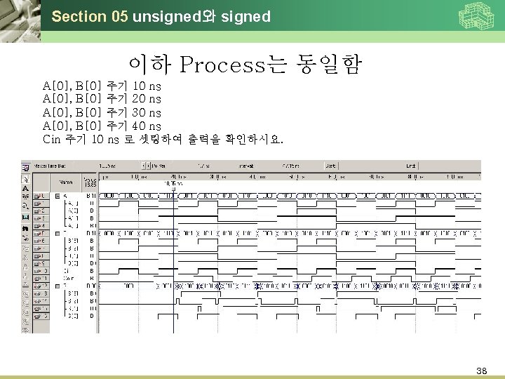 Section 05 unsigned와 signed 이하 Process는 동일함 A[0], B[0] 주기 10 ns A[0], B[0]
