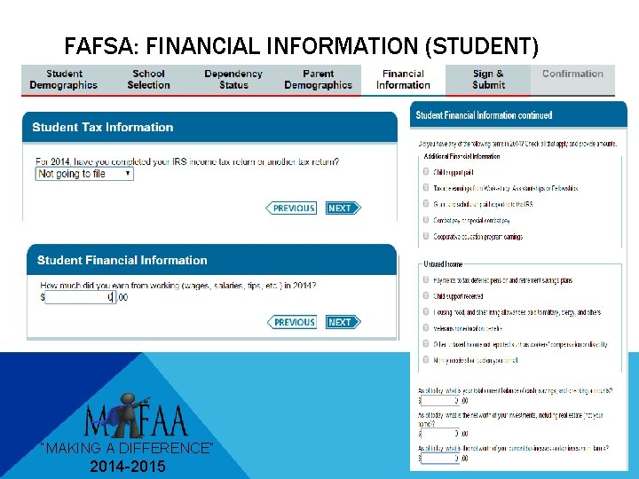 FAFSA: FINANCIAL INFORMATION (STUDENT) “MAKING A DIFFERENCE” 2014 -2015 